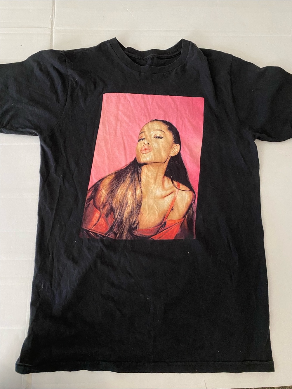 Ariana Grande Dangerous Women at our Black Graphic Tee with Pink Portrait Print